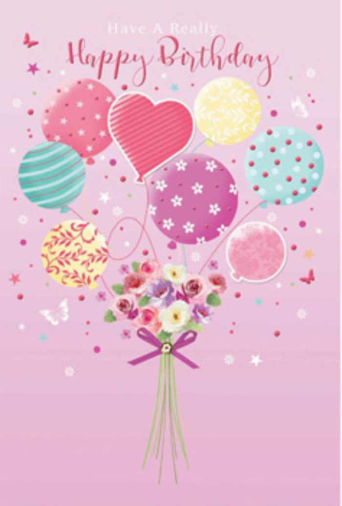 Whimsical birthday illustration showing pastel balloons lifting a dainty bouquet, evoking the light, festive atmosphere of a Stepney celebration. The scene unfolds on a blush-pink background, softly glowing as though lit by late-afternoon sun spilling over rooftops near Stepney Green Park. A charming cluster of balloons floats upward, each one painted in pale sunshine yellow, rosy fuchsia, lavender, and gentle sea green. Their surfaces are adorned with playful stripes, polka dots, and floral swirls that look as if they've been carefully chosen to echo the decorations of a cosy birthday party at home. Beneath this airy canopy, a hand-tied bouquet forms the visual anchor: petite roses and daisy-like blossoms nestle together in tones of cream, blush, and soft mauve, their petals shaded delicately from centre to edge, suggesting a velvety, freshly-opened texture. The stems are gathered neatly and tied with a sparkling purple ribbon, the bow looping gracefully, much like the flourishes a local Stepney florist adds when preparing a special birthday delivery for streets around Mile End or towards Shadwell. Scattered stars and light, butterfly-like shapes hover around the arrangement, heightening the dreamlike feeling of a garden party suspended in time. The image as a whole radiates quiet jubilation-gentle, uplifting, and intimate-capturing the emotion of sending birthday wishes that feel personal, thoughtful, and lovingly crafted close to home.